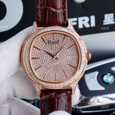 Swiss Grade Replica Piaget Black Tie Rose Gold Diamond Mens Automatic Watches